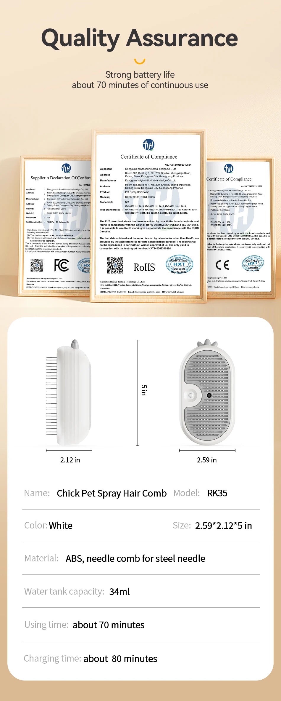 ROJECO Electric Pet Steam Grooming Brush image 20