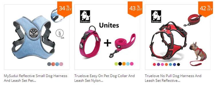 Truelove Mesh Nylon Dog Collar & Leash Set - Brown