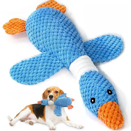 Blue Goose Plush Dog Toy (Tough Double-Color Design) - Blue