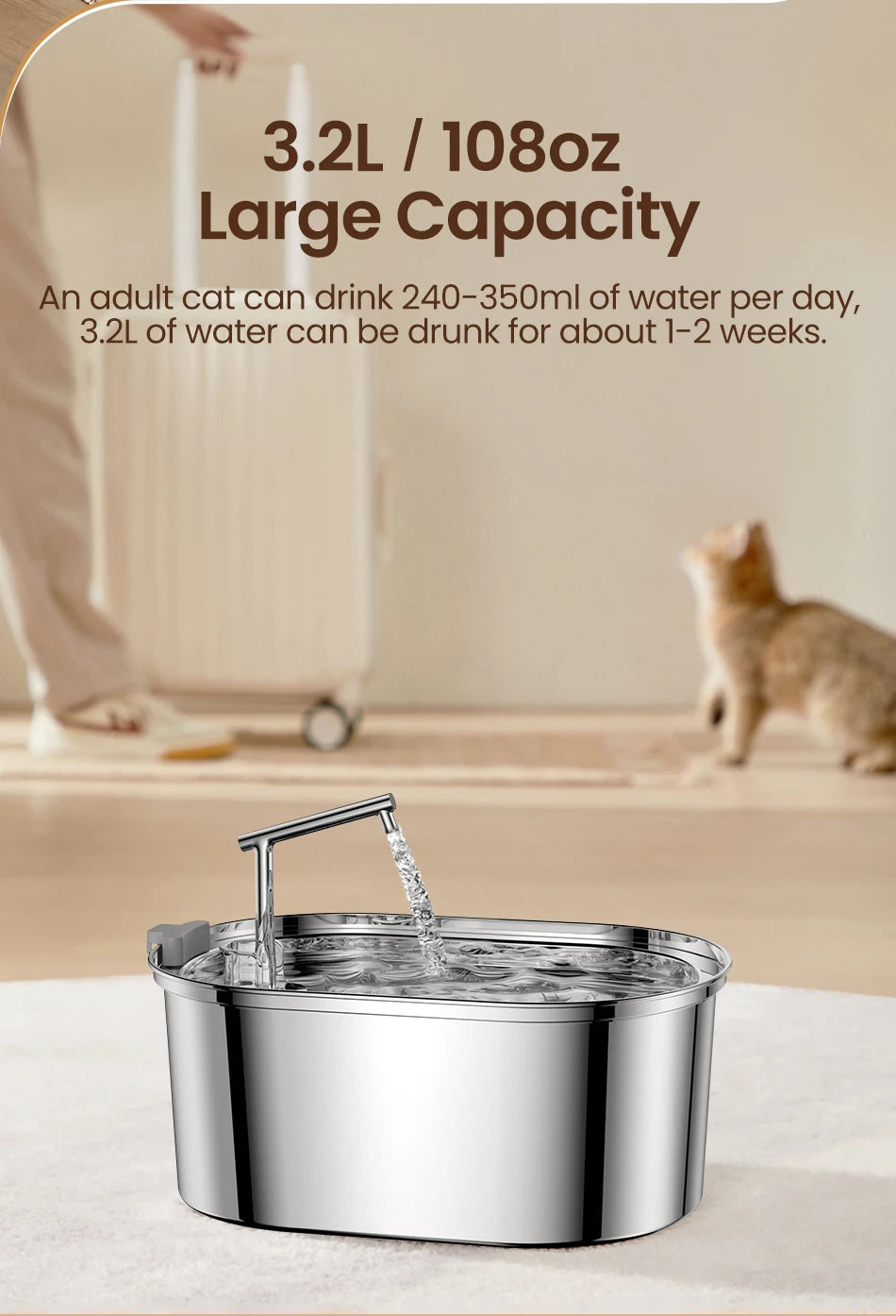 ROJECO Stainless Steel Automatic Cat Water Fountain image 15