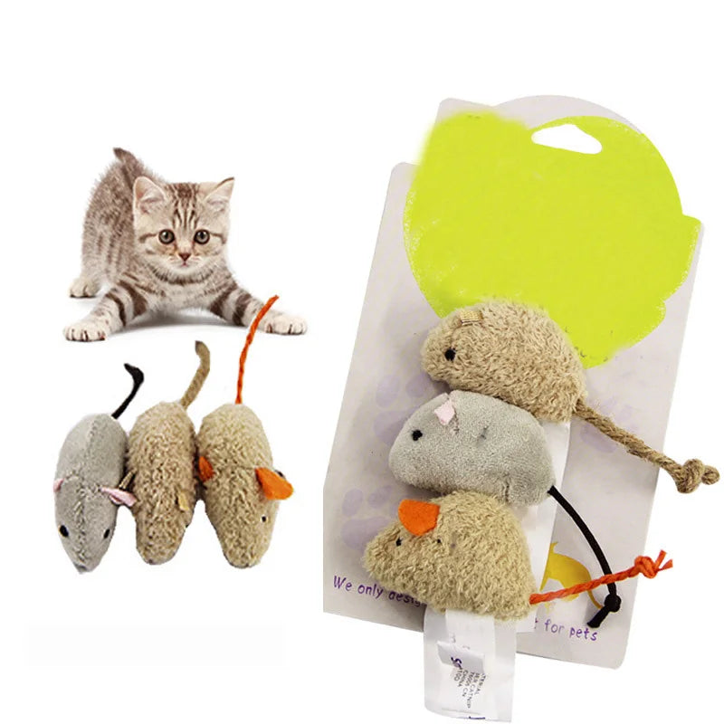 3-Piece Plush Mouse Cat Toy Set