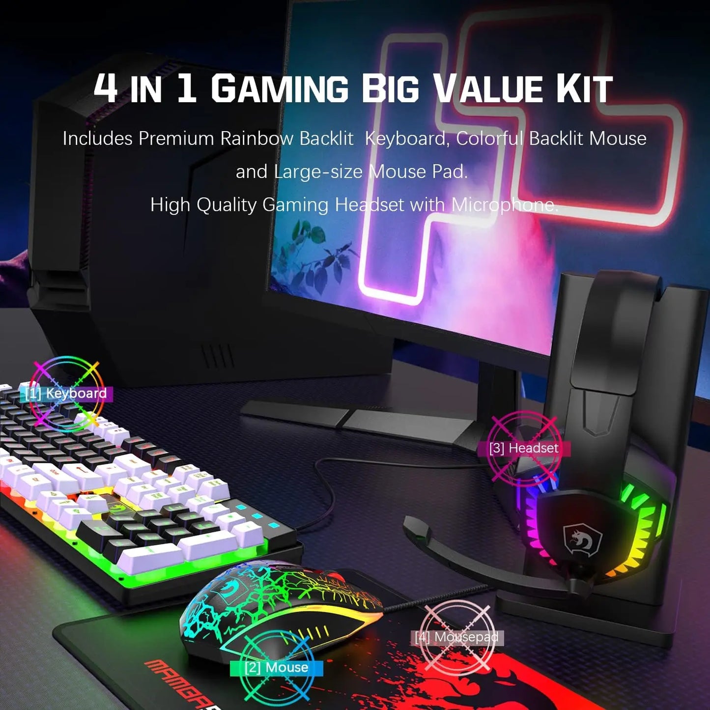 MANBASNAKE T11 RGB Keyboard and Mouse Combo - Black White