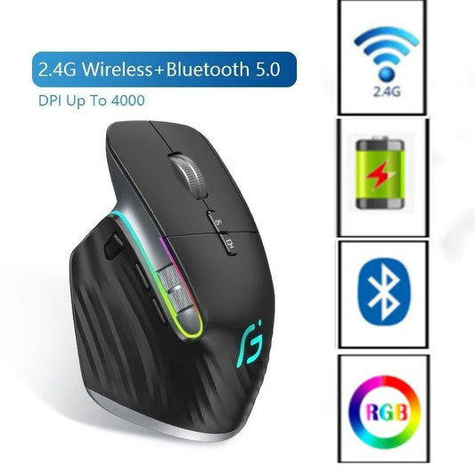 RGB Wireless Gaming Mouse Bluetooth & 2.4G Rechargeable - Gray