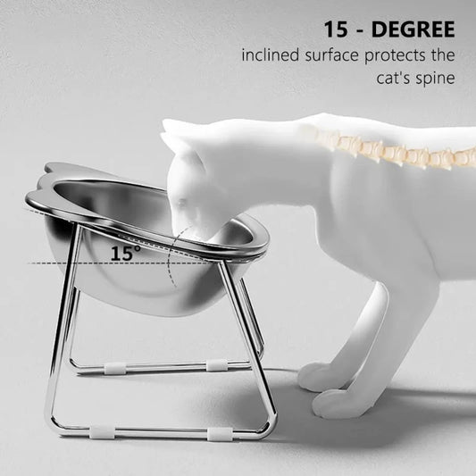 ‌304 Stainless Steel Raised Cat Bowl with 15° Elevated Design