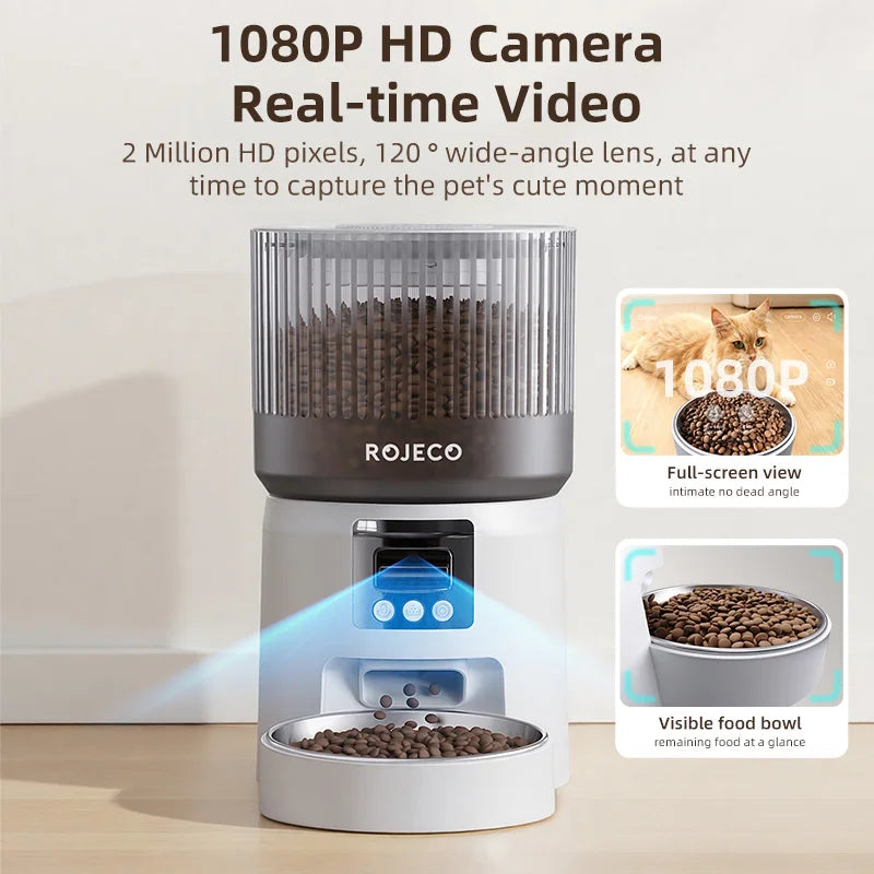 ROJECO Automatic Cat Feeder With 1080P HD Camera Video Smart Cat