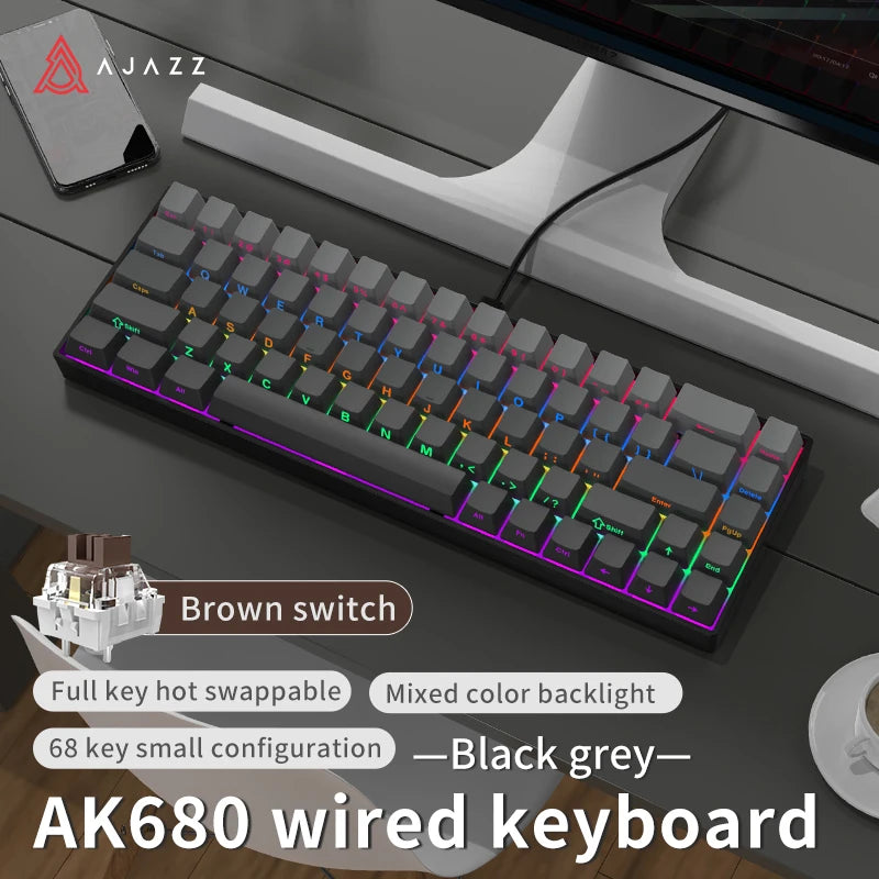 AJAZZ AK680 Wired Mechanical Gaming Keyboard - Black Grey
