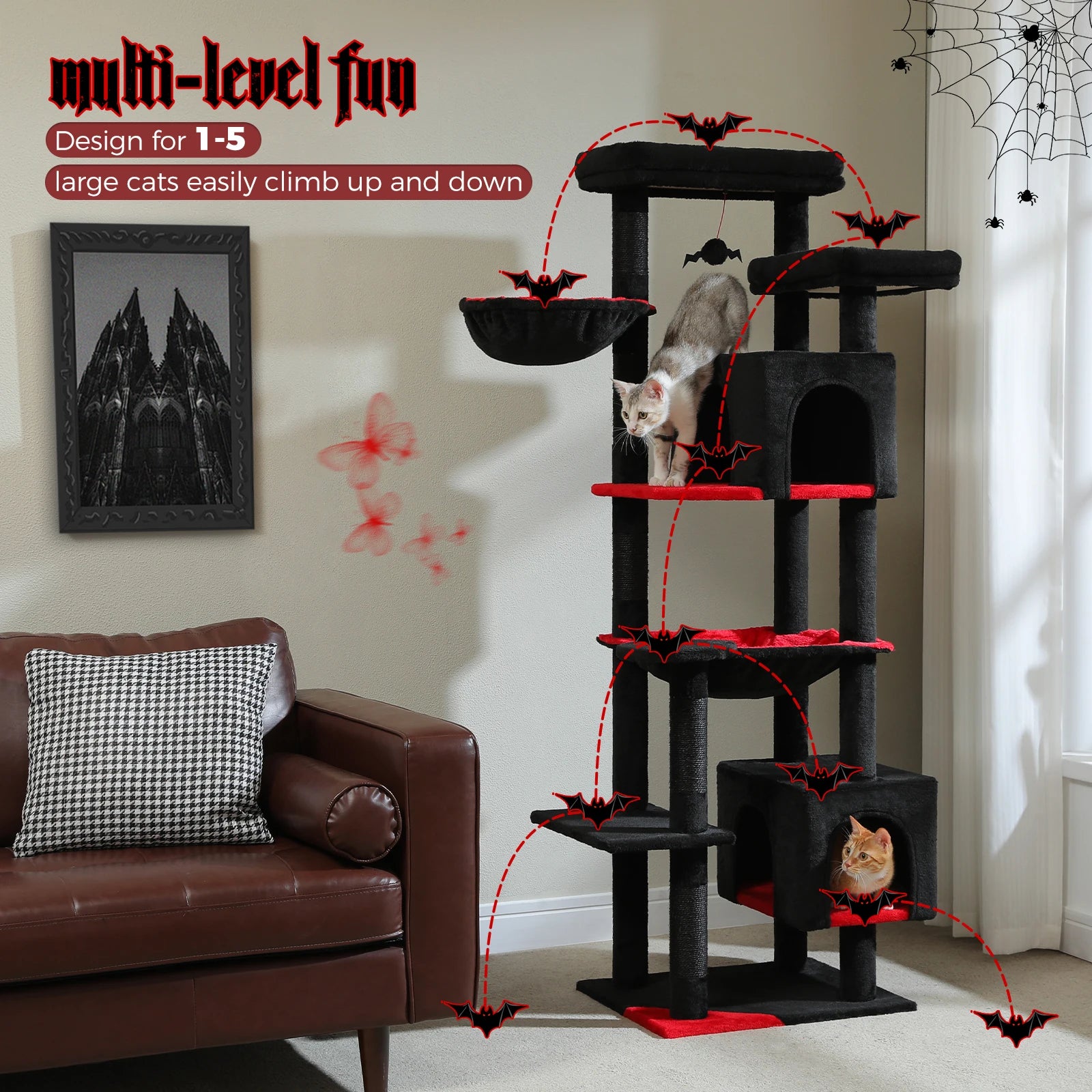 Tall Cat Tree Tower for Indoor Cats with Large Platforms image 2