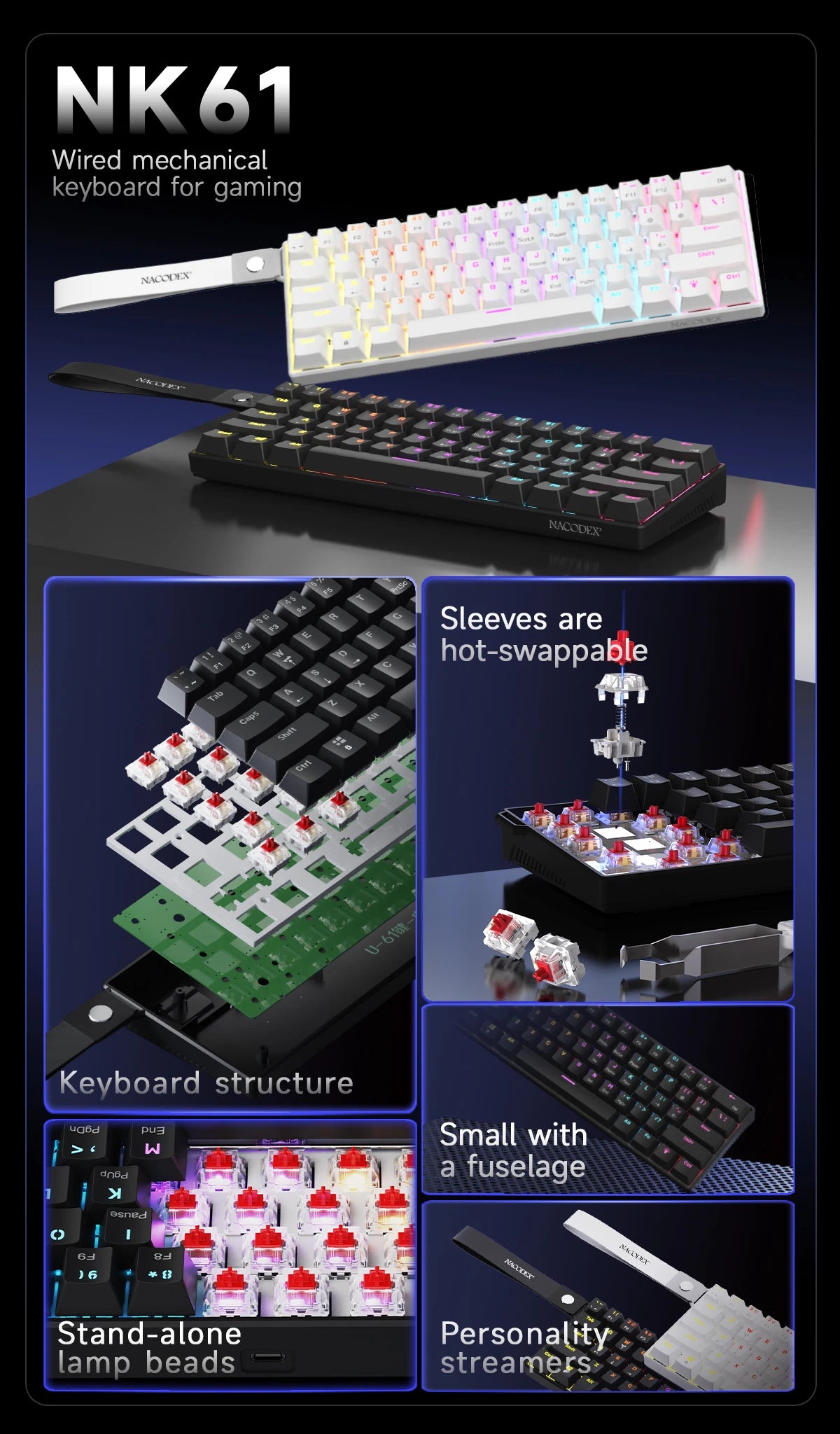 AJAZZ NK61 60% RGB Wired Mechanical Gaming Keyboard image 11