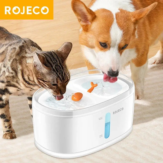 ROJECO Automatic Pet Water Fountain Dual Bowls Cat Water