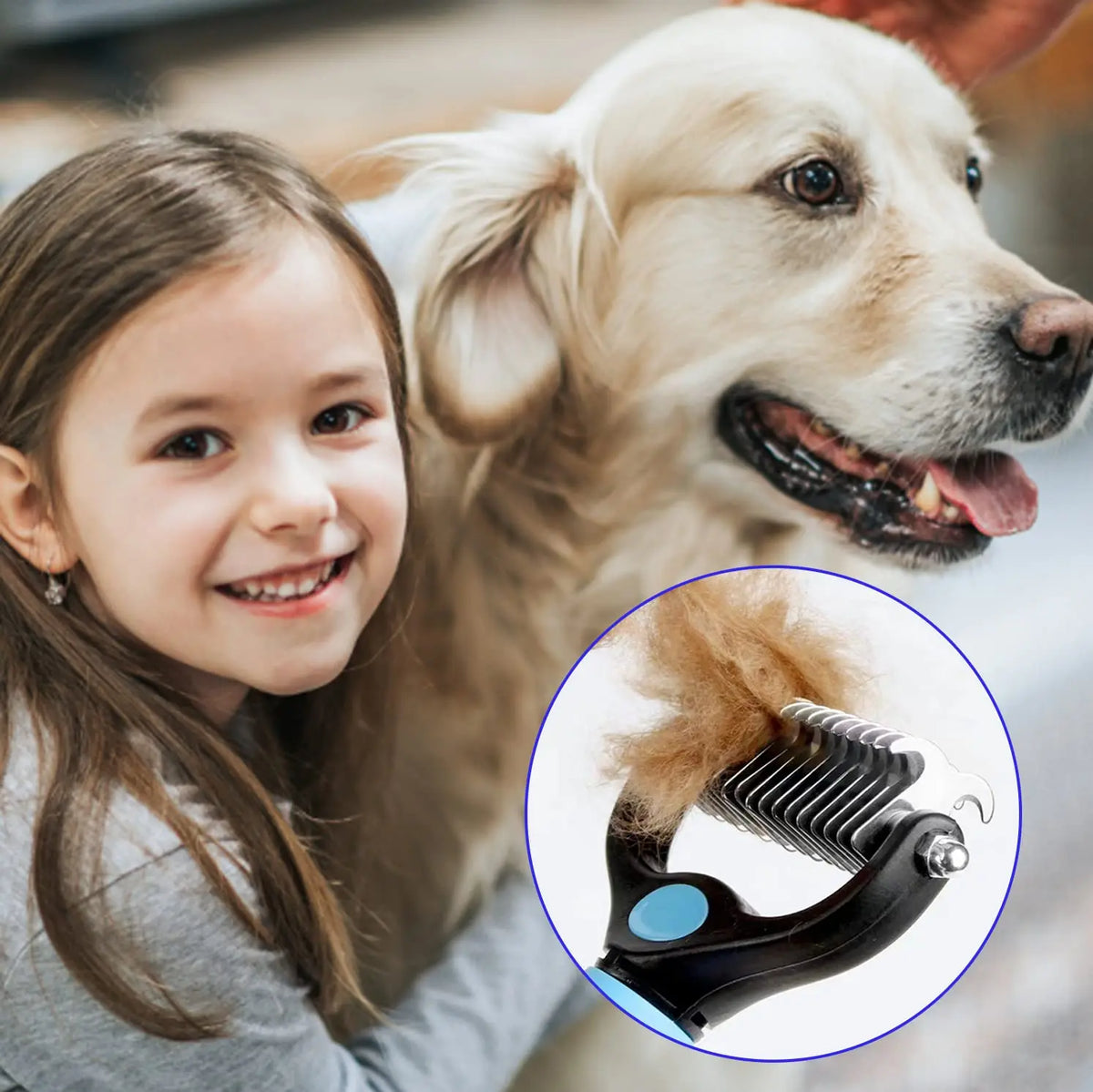 Professional Pet Deshedding Brush for Dogs & Cats - Blue
