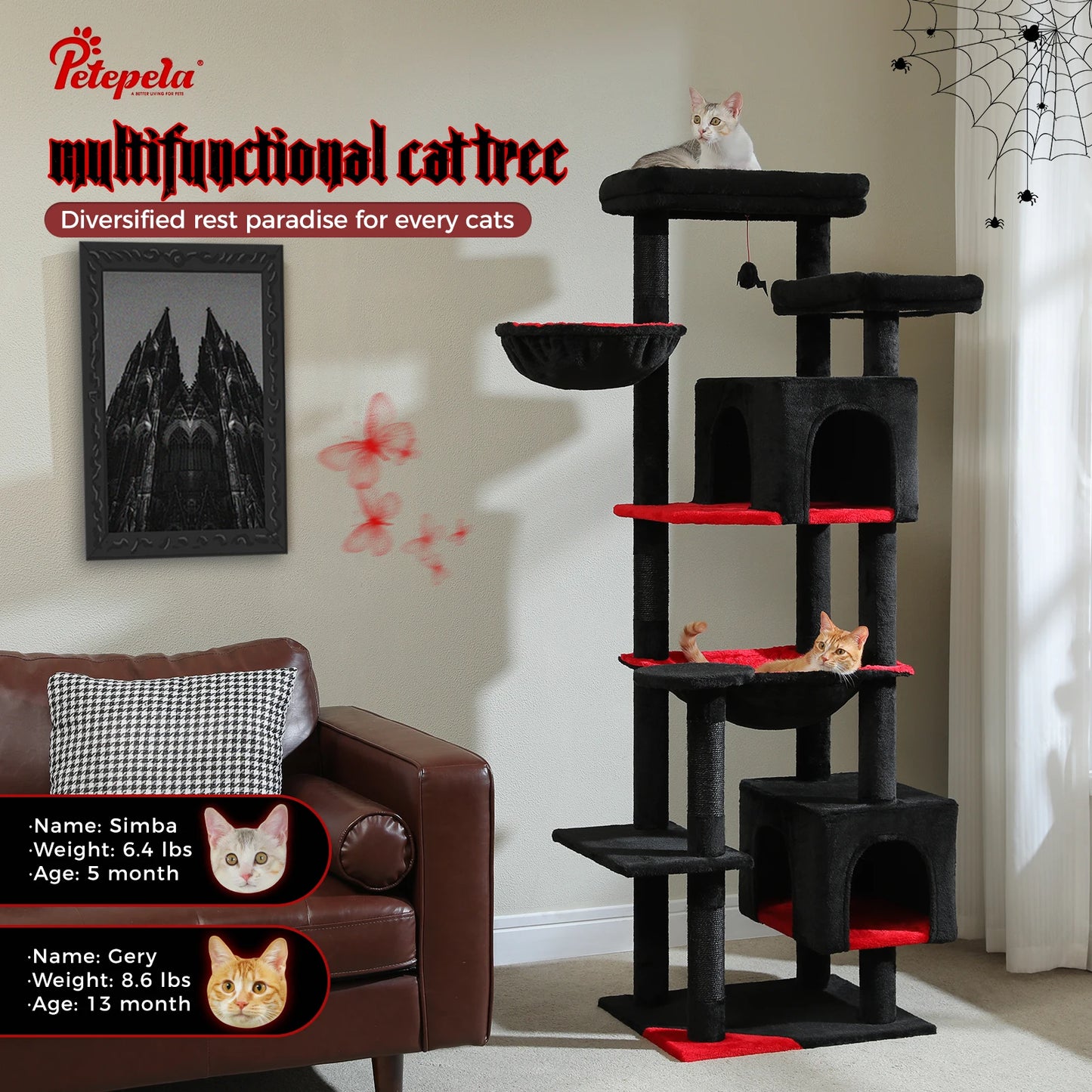 Tall Cat Tree Tower for Indoor Cats with Large Platforms