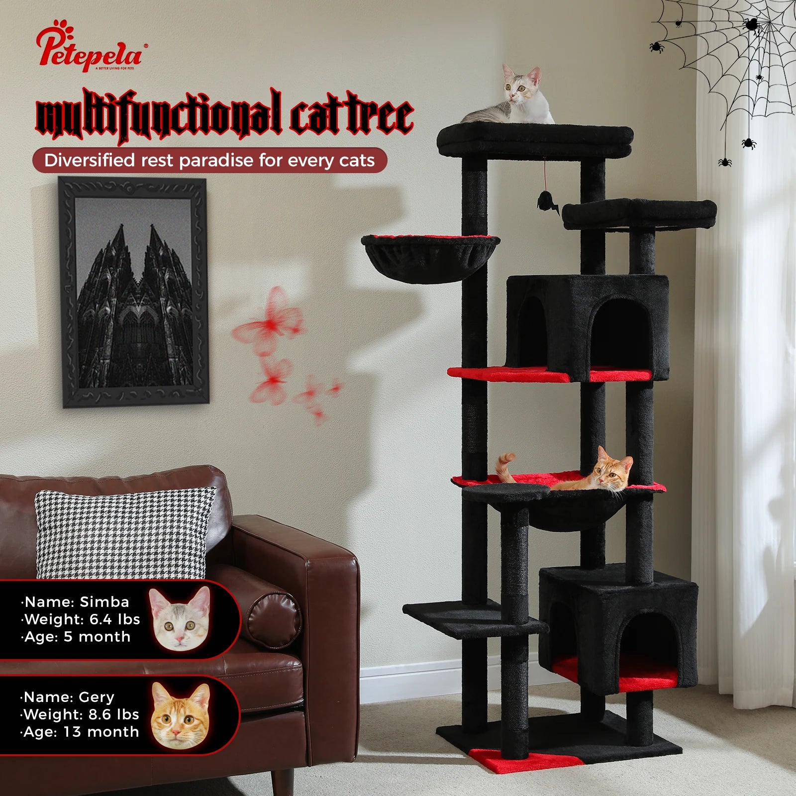 Tall Cat Tree Tower for Indoor Cats with Large Platforms