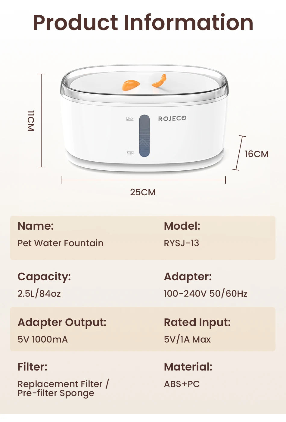 ROJECO Automatic Pet Water Fountain Dual Bowls Cat Water