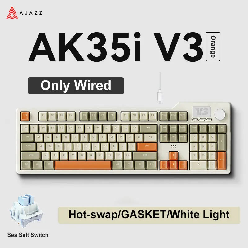 AJAZZ AK35I V3 Max Tri-Mode Wireless Gaming Keyboard - Red Orange
