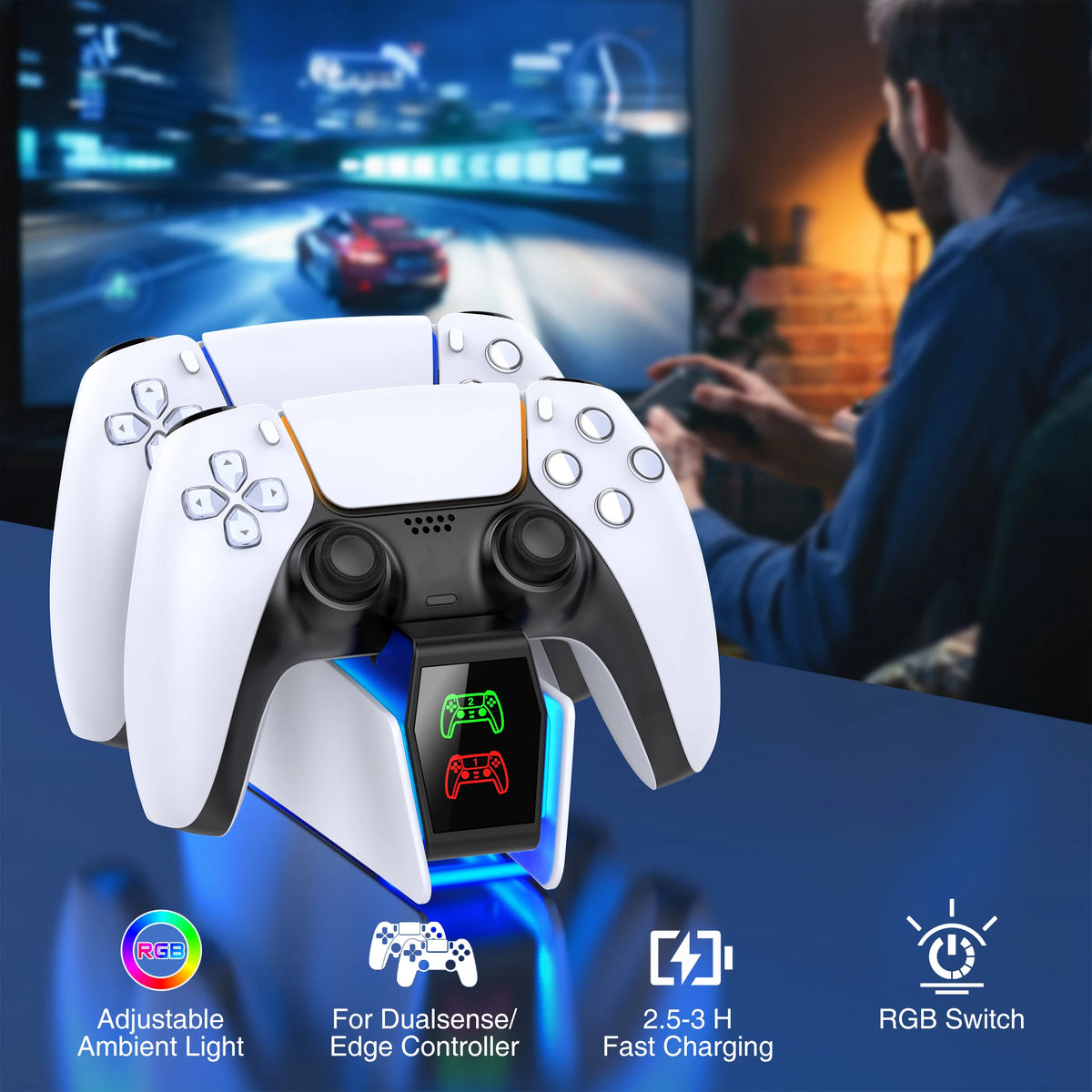 PS5 Dual Controller Charging Station with LED image 4