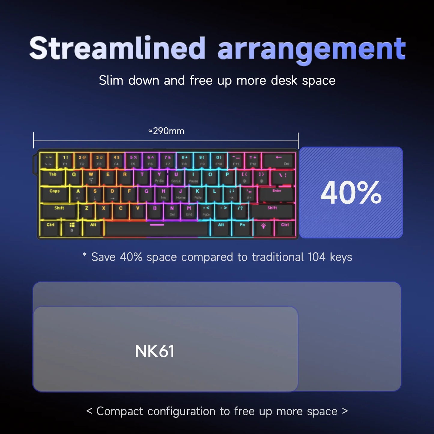 AJAZZ NK61 60% RGB Wired Mechanical Gaming Keyboard - Blue