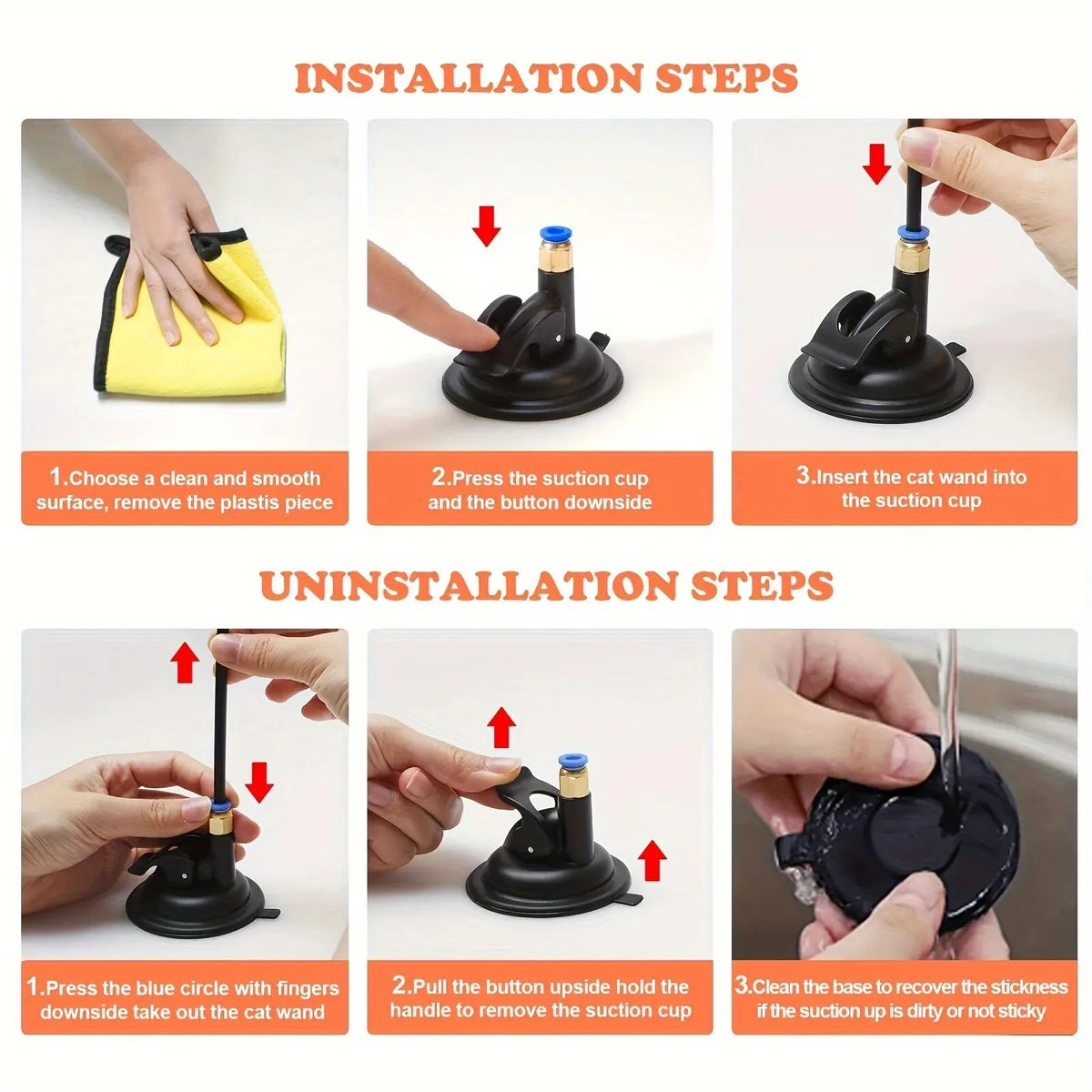 Interactive Cat Teaser Wand with Bell & Feather (Suction Base) - Black