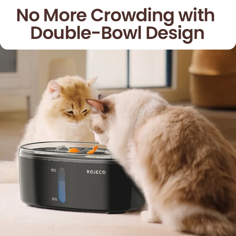 ROJECO Automatic Cat Water Fountain Dual bowls Wireless Pet