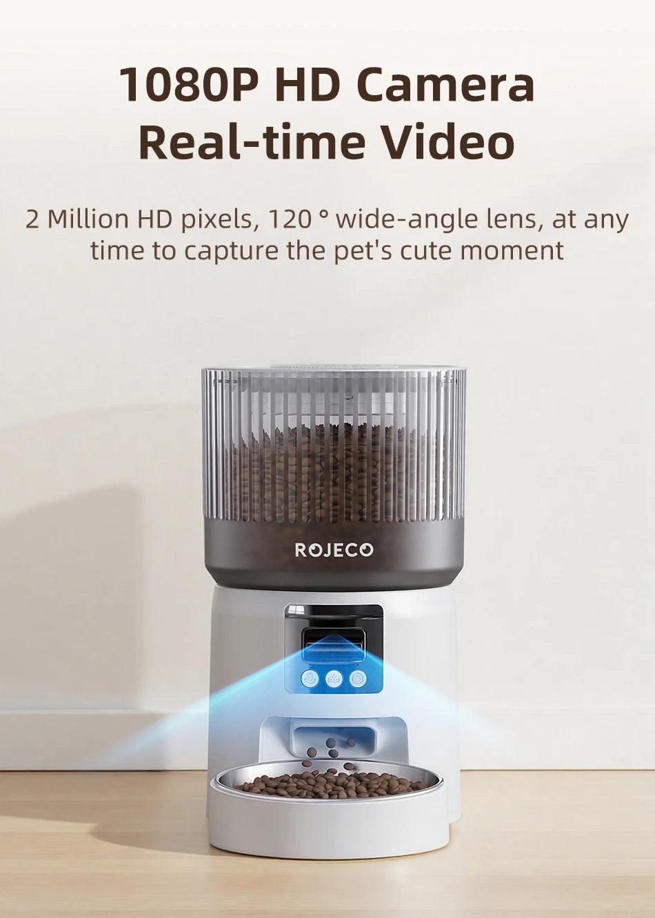 ROJECO Automatic Cat Feeder With 1080P HD Camera Video Smart Cat
