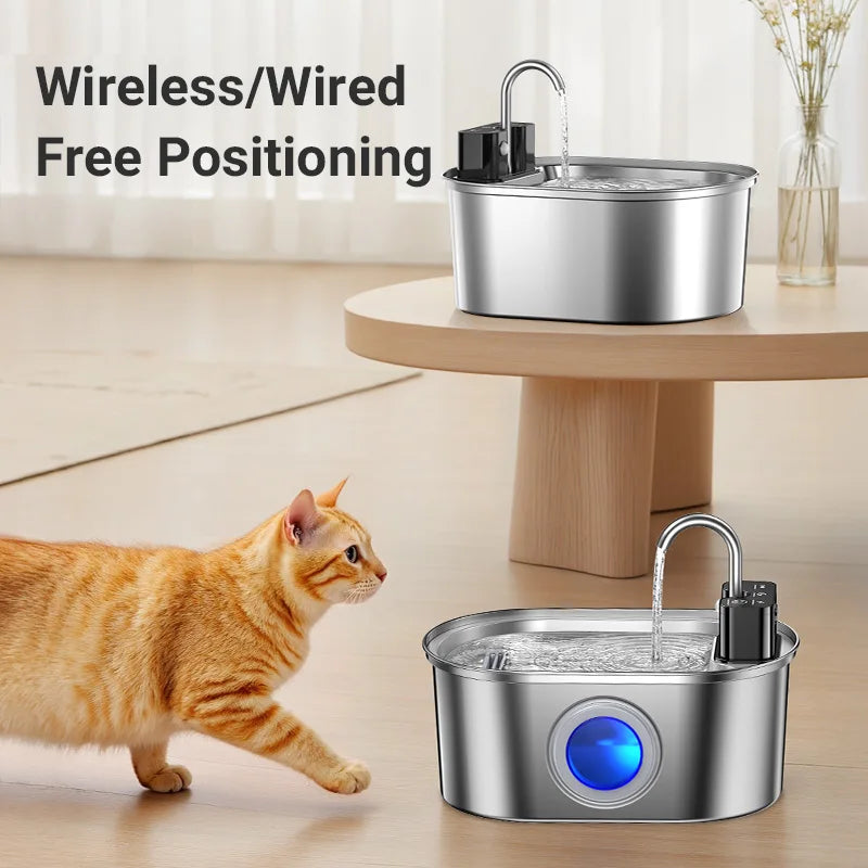 ROJECO Wireless Sensor Stainless Steel Cat Water Fountain image 2