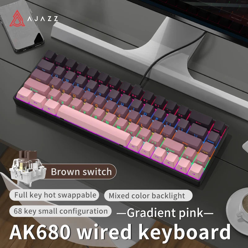 AJAZZ AK680 Wired Mechanical Gaming Keyboard - Purple Red