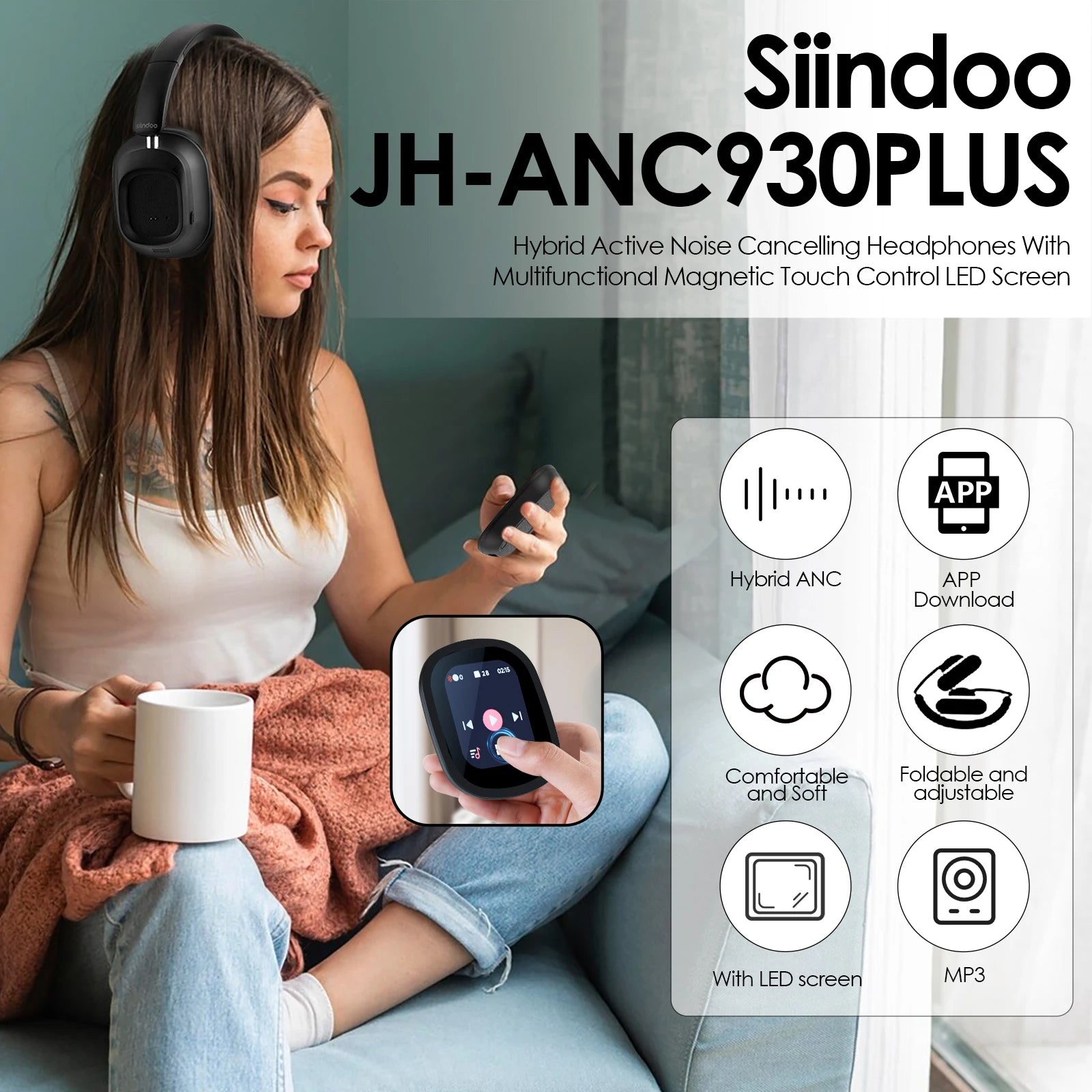 Siindoo JH-ANC930Plus Hybrid Active Noise Cancelling Headphones image 9