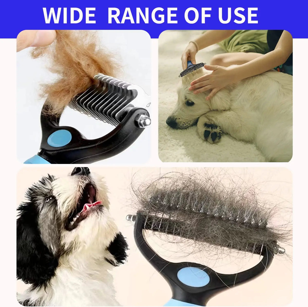 Professional Pet Deshedding Brush for Dogs & Cats - Blue