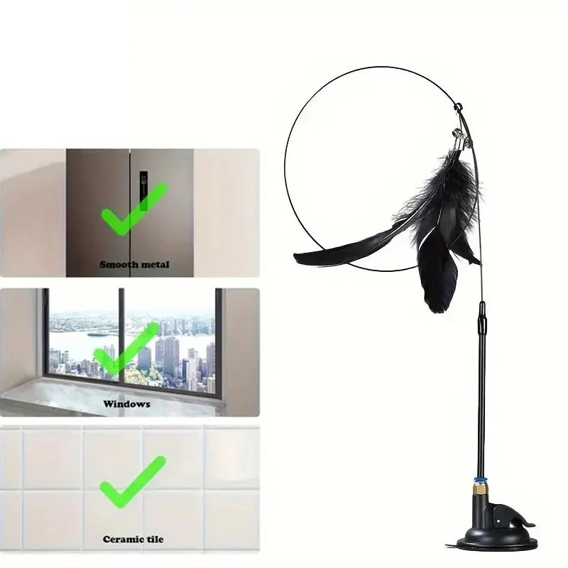 Interactive Cat Teaser Wand with Bell & Feather (Suction Base) image 7