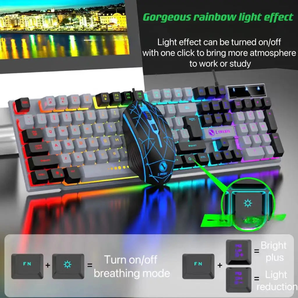 Tri-Color Gaming Keyboard & Mouse Combo - Silent Mech-Feel - Yellow
