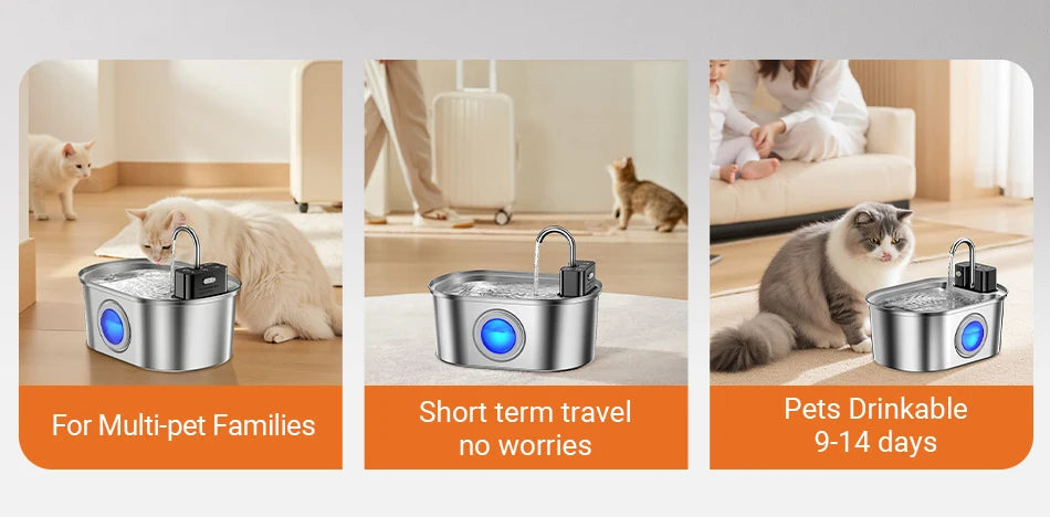 ROJECO Wireless Sensor Stainless Steel Cat Water Fountain image 18
