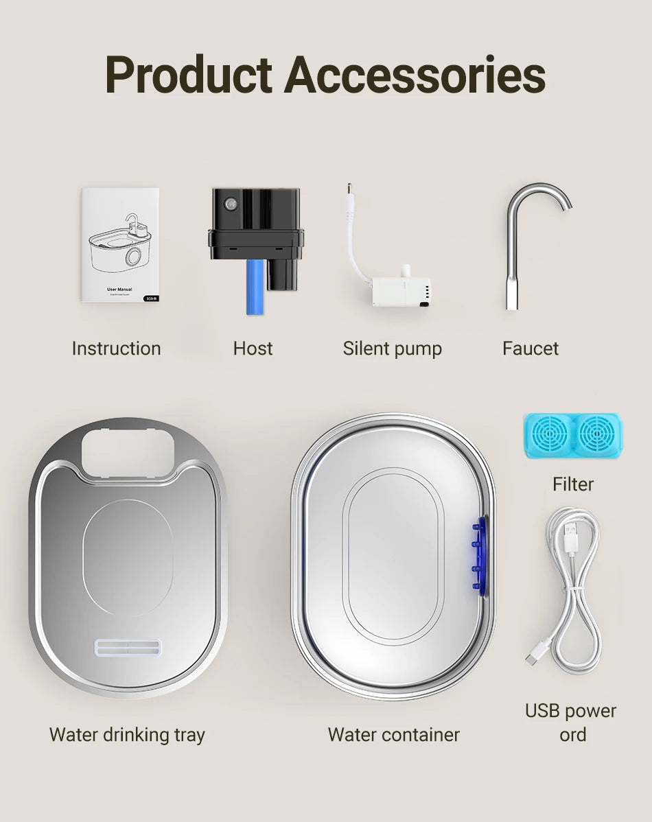 ROJECO Wireless Sensor Stainless Steel Cat Water Fountain image 25