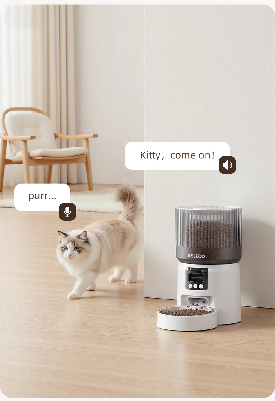 ROJECO Automatic Cat Feeder With 1080P HD Camera Video Smart Cat