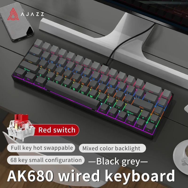 AJAZZ AK680 Wired Mechanical Gaming Keyboard - Black Grey