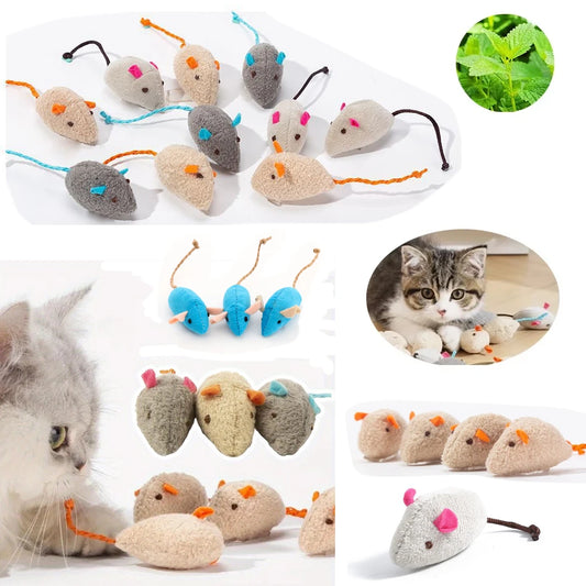 Rattle Cat Mouse Toys with Catnip Faux Fur Set - Colourful