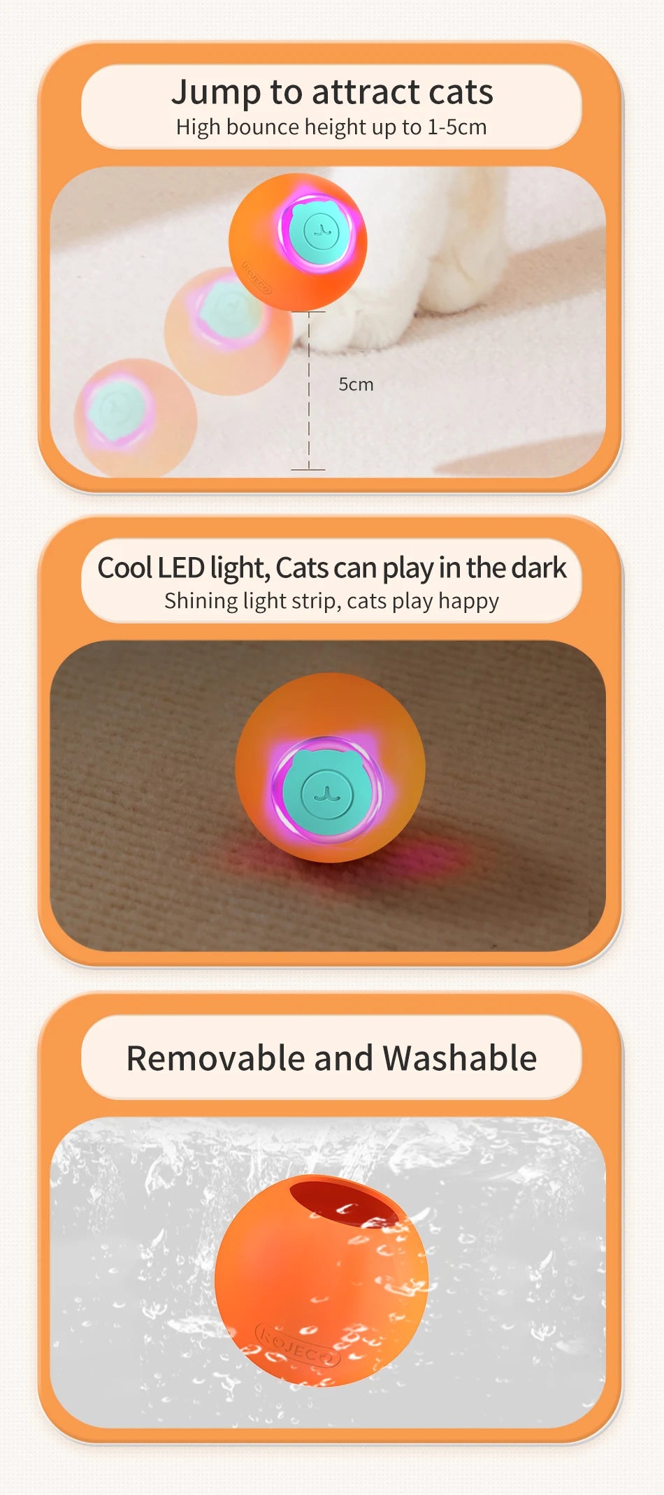 ROJECO Smart Interactive Cat Bouncing Ball Toy image 13