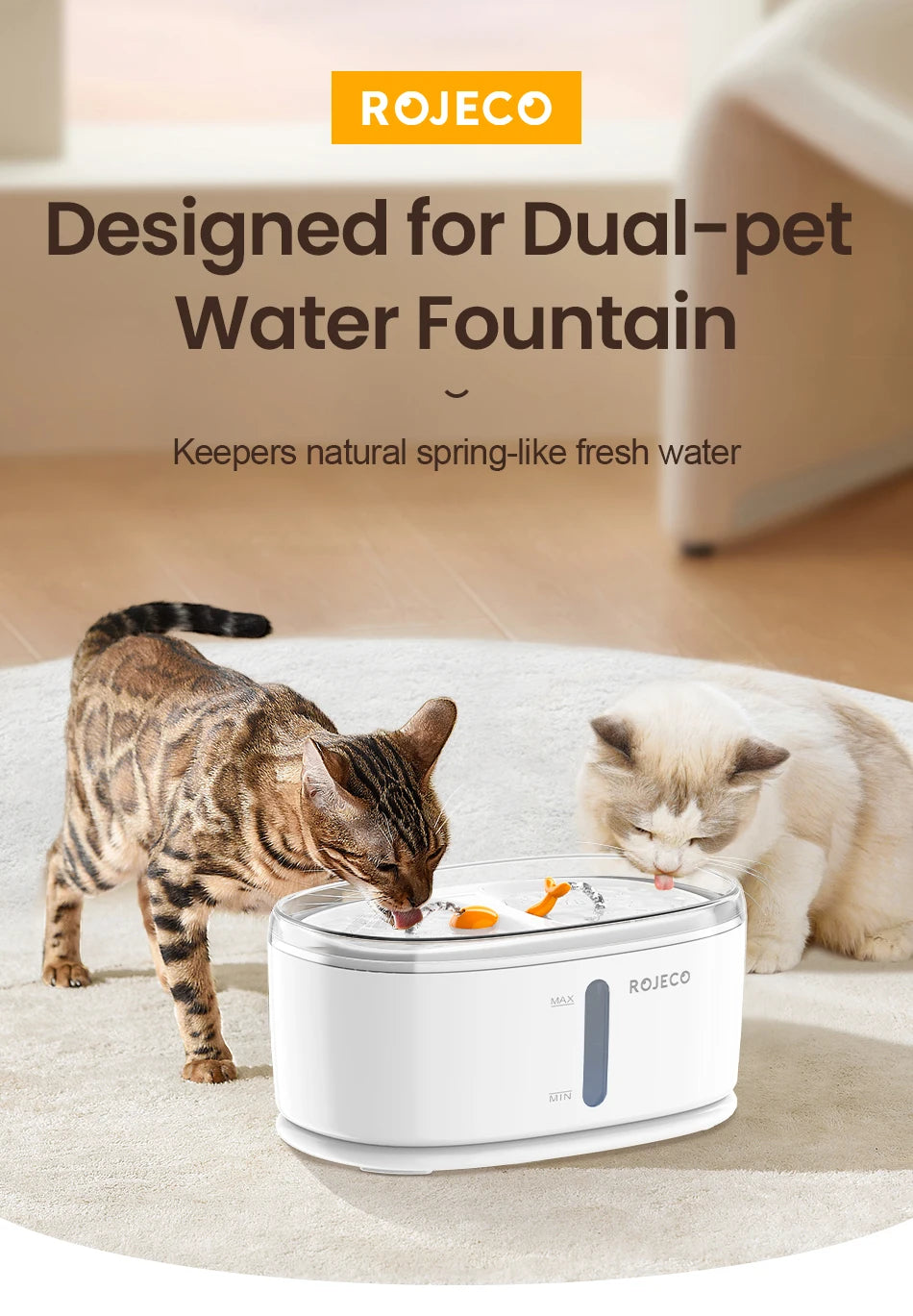 ROJECO Automatic Pet Water Fountain Dual Bowls Cat Water