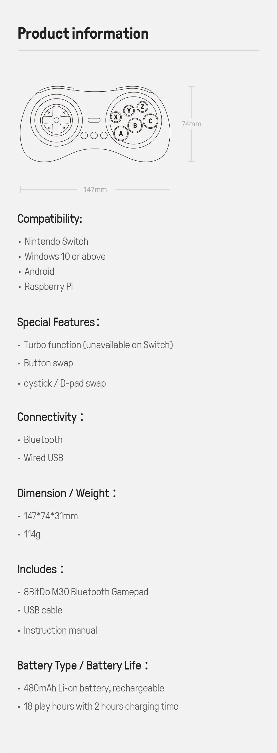 8BitDo M30 Bluetooth Gamepad for Switch & PC image 13