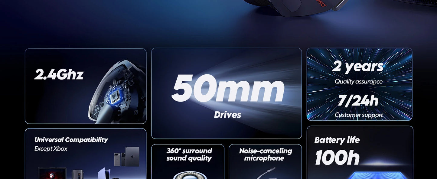 NUBWO G06 Dual Wireless Gaming Headset with Microphone (2.4GHz) - Black Gray