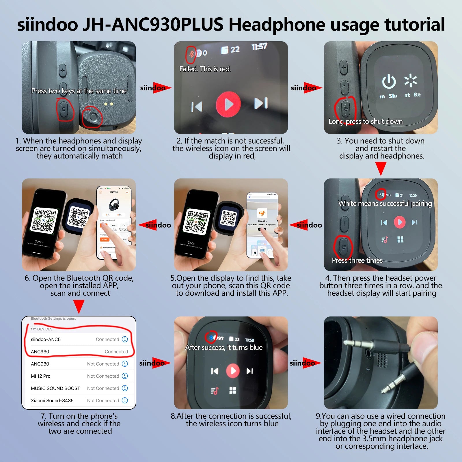 Siindoo JH-ANC930Plus Hybrid Active Noise Cancelling Headphones image 7