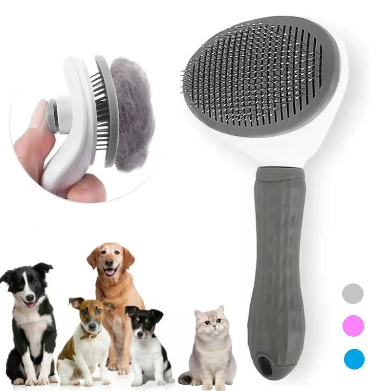 Self-Cleaning Pet Hair Remover Brush for Dogs & Cats - Gray