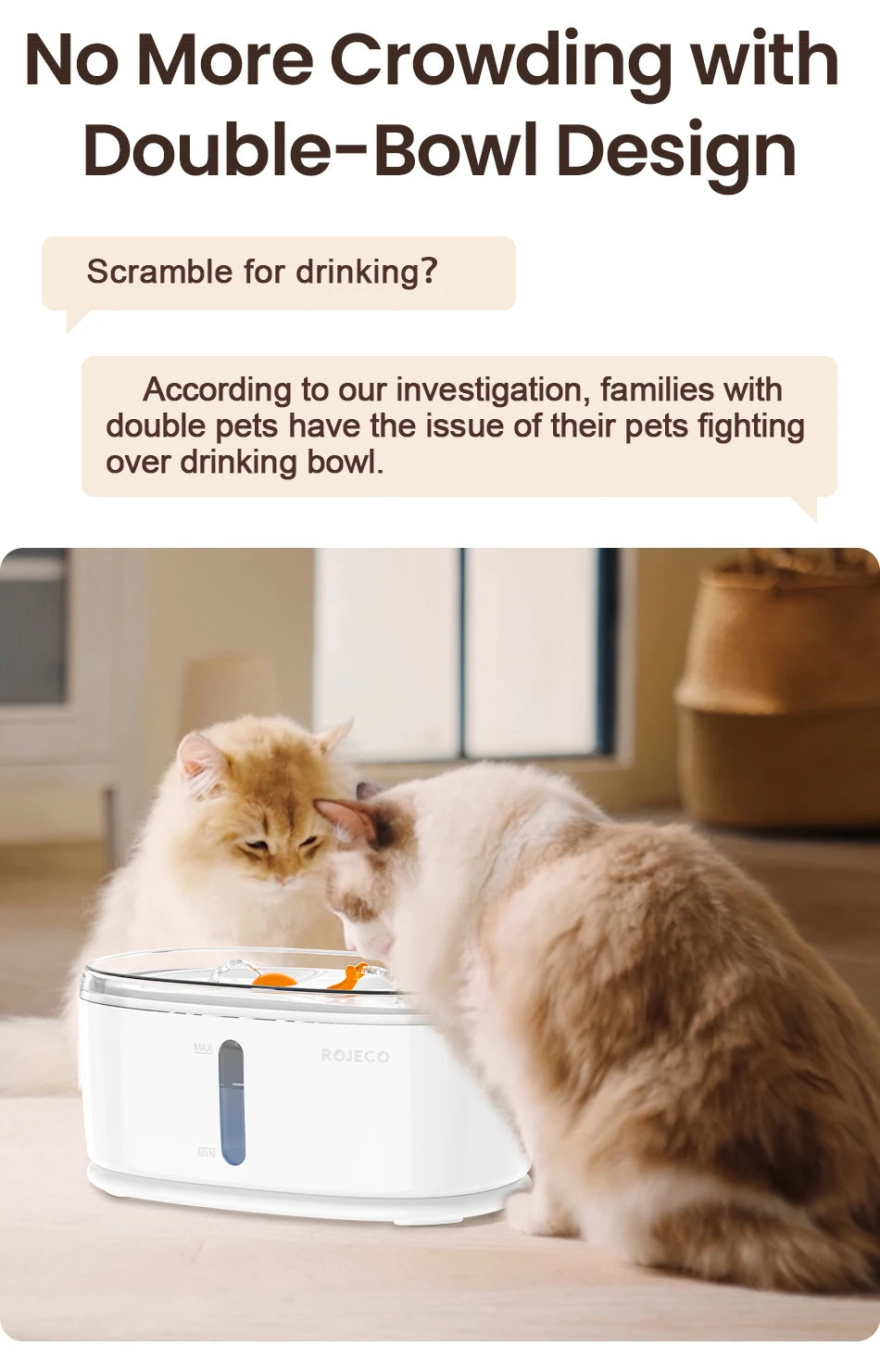 ROJECO Automatic Pet Water Fountain Dual Bowls Cat Water