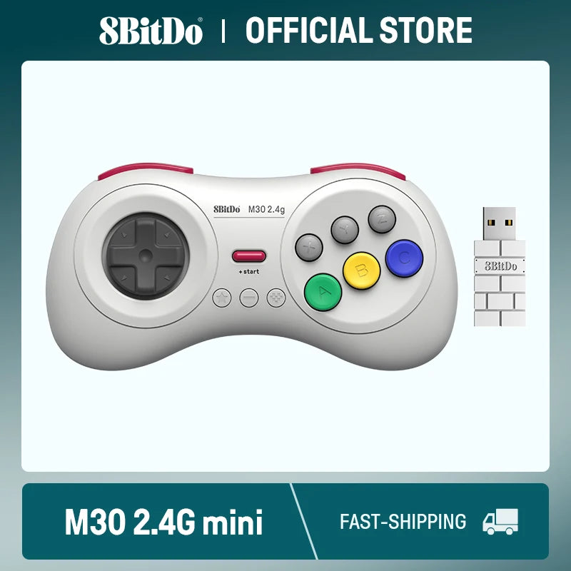 8BitDo M30 2.4G Wireless Gamepad for Sega Genesis - White