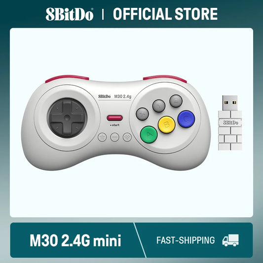 8BitDo M30 2.4G Wireless Gamepad for Sega Genesis - White