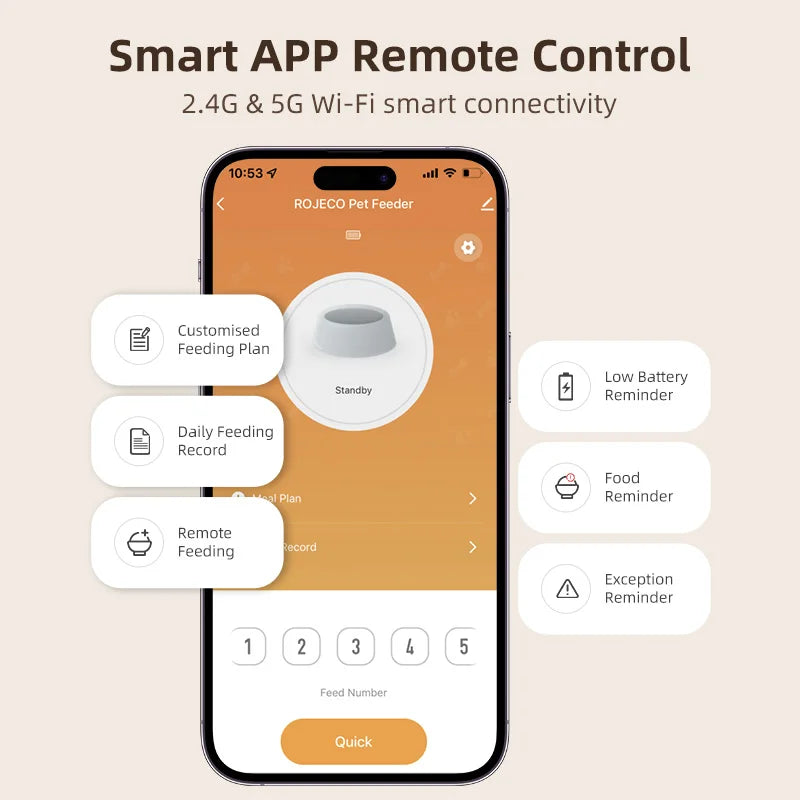 ROJECO Automatic Cat Feeder With 1080P HD Camera Video Smart Cat