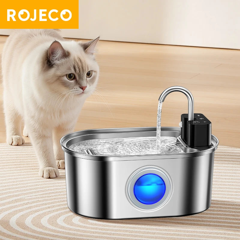 ROJECO Wireless Sensor Stainless Steel Cat Water Fountain