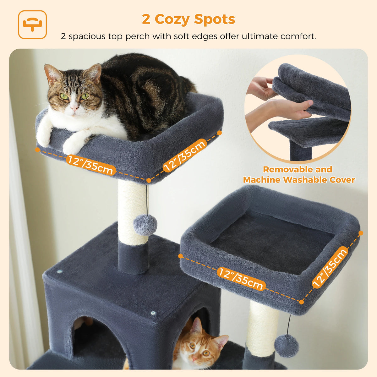 Large Cat Tree Tower for Indoor Cats with Sisal Posts - Grey