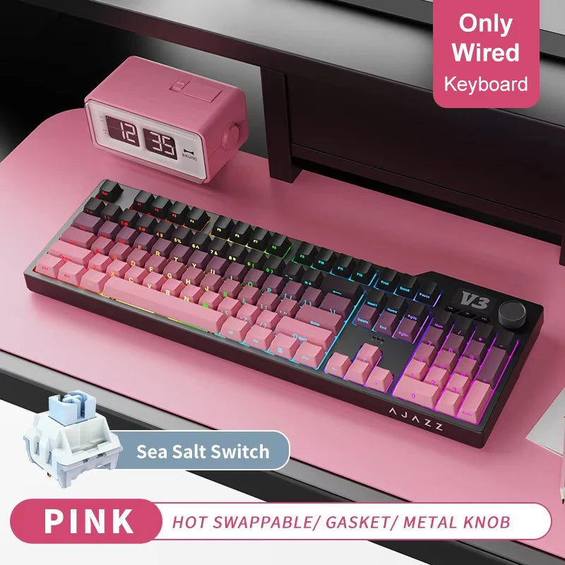 AJAZZ AK35I V3 Max Tri-Mode Wireless Gaming Keyboard - Red Gray