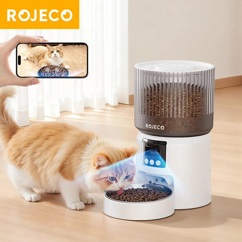 ROJECO Automatic Cat Feeder With 1080P HD Camera Video Smart Cat