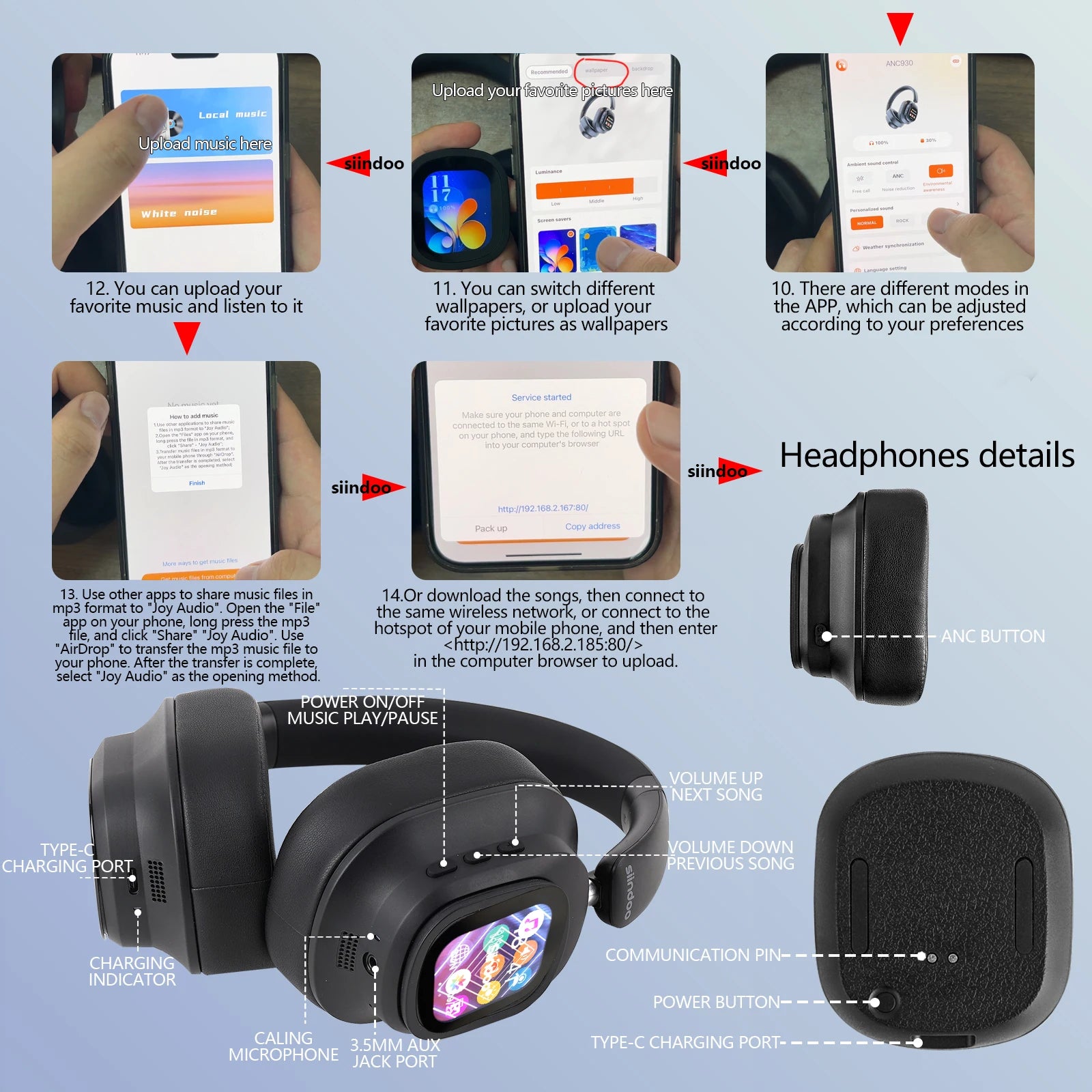 Siindoo JH-ANC930Plus Hybrid Active Noise Cancelling Headphones image 8