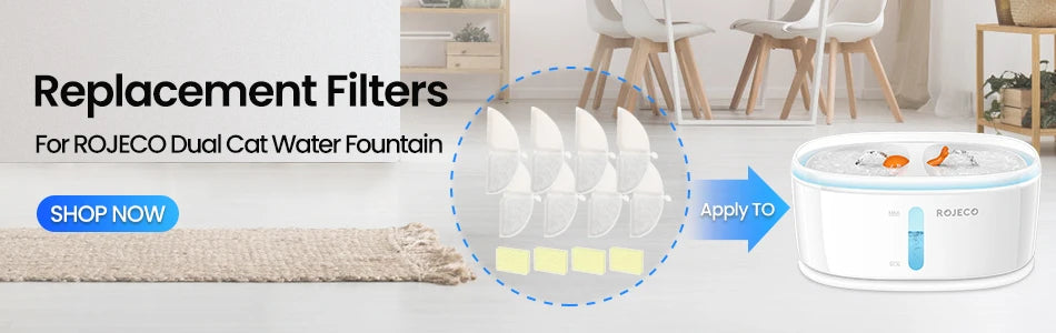 ROJECO Automatic Cat Water Fountain Dual bowls Wireless Pet